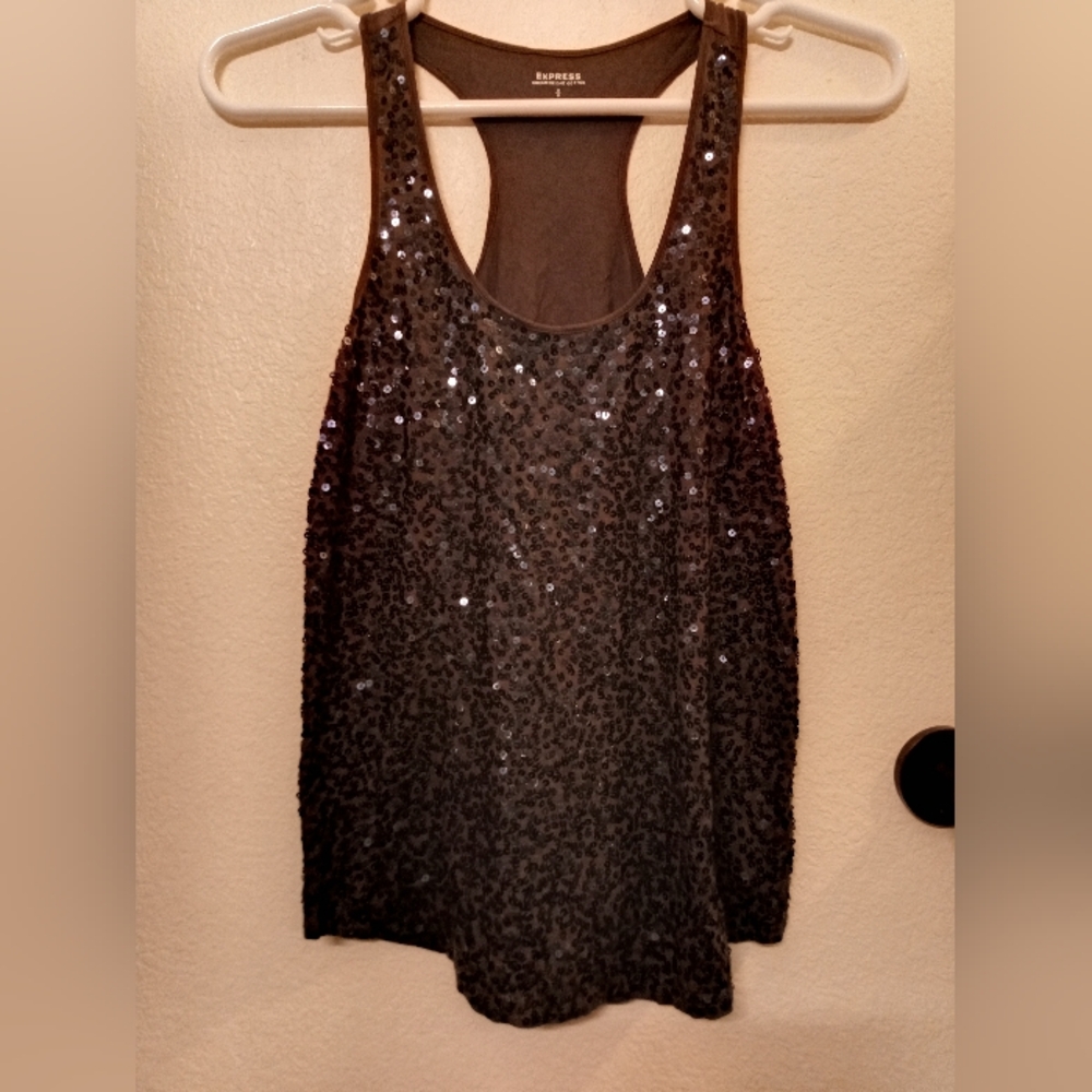 Express Black Sequin Racerback Tank Top Size Medium